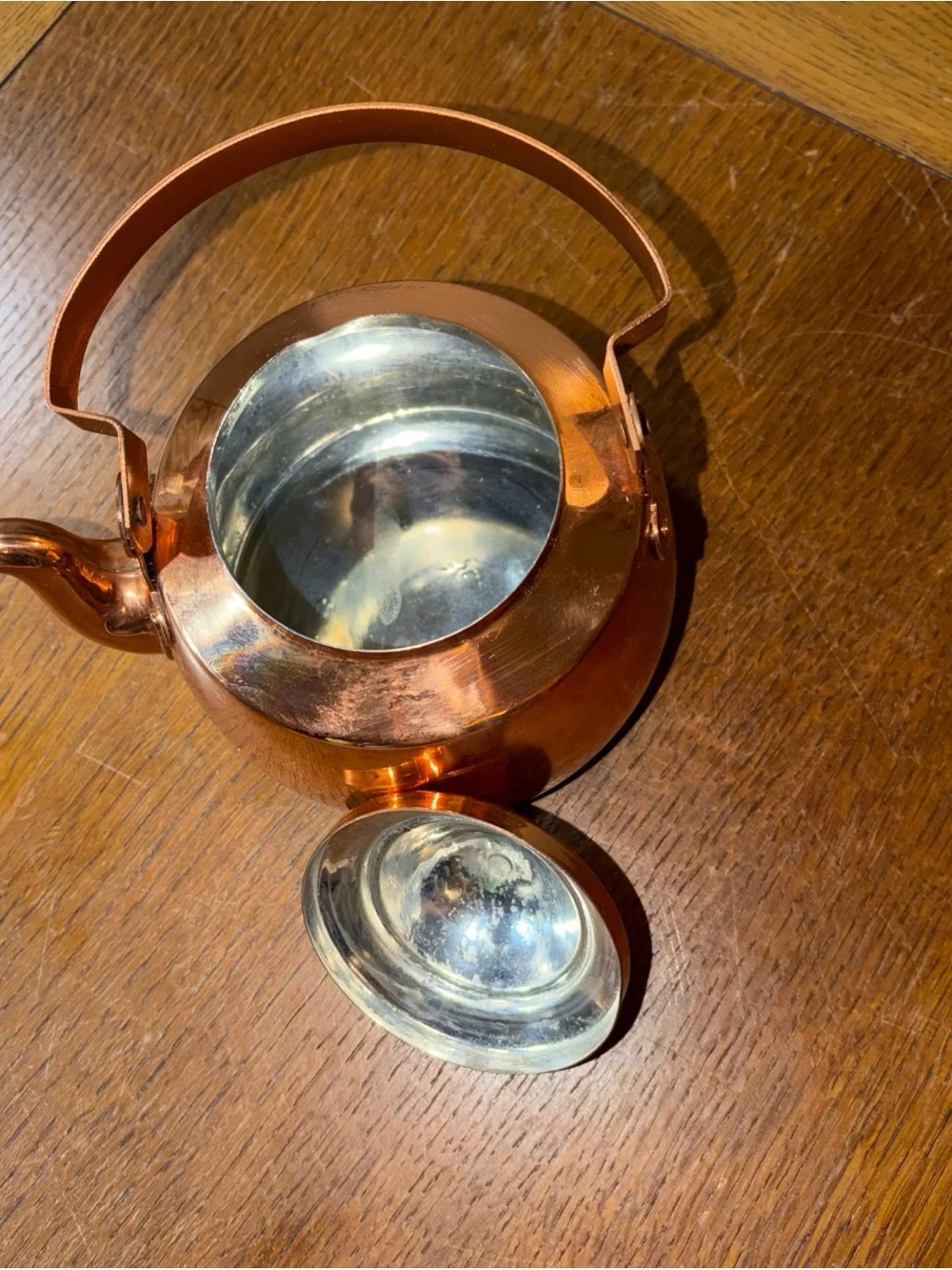Vintage Solid Copper Tea Kettle Tin Lined 5” Miniature Rustic Farmhouse Decor